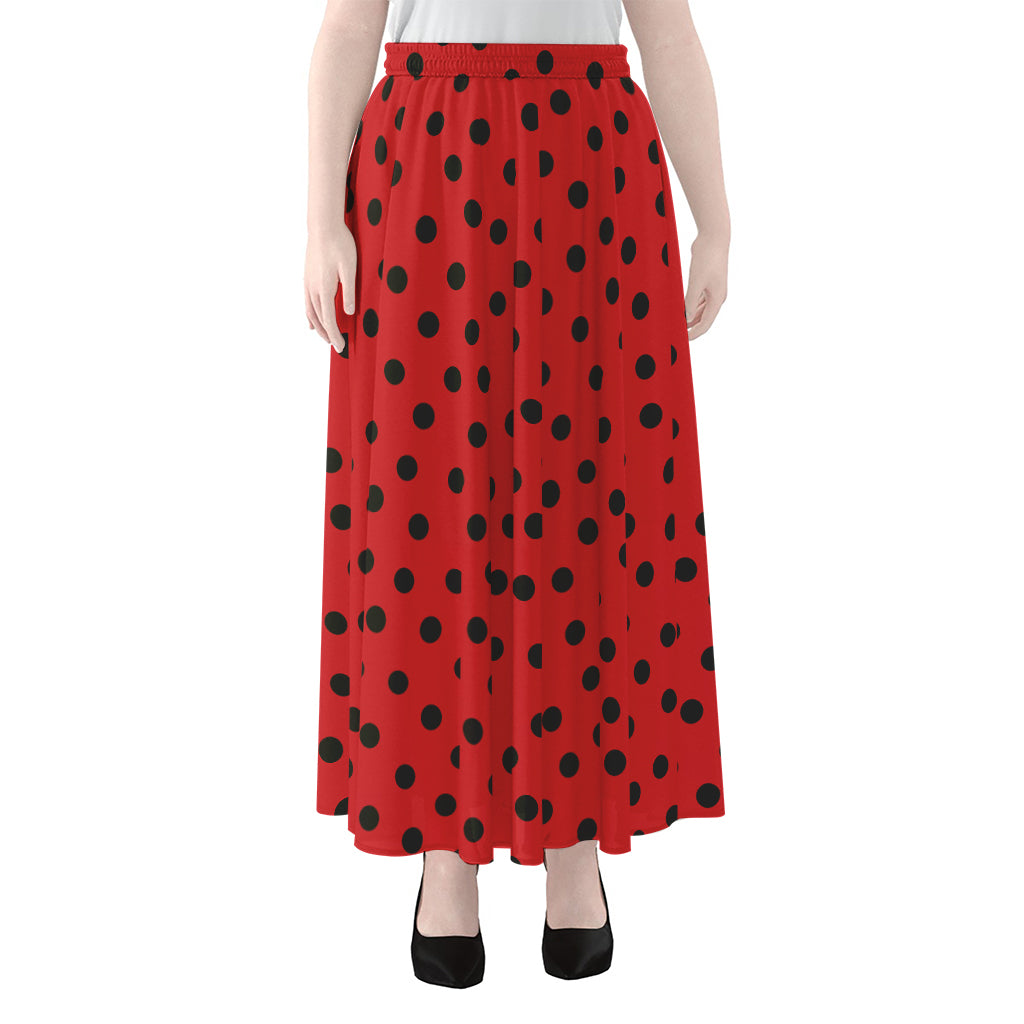 Black Spots Ladybird Pattern Print Chiffon Maxi Skirt