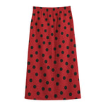 Black Spots Ladybird Pattern Print Cotton Front Slit Maxi Skirt