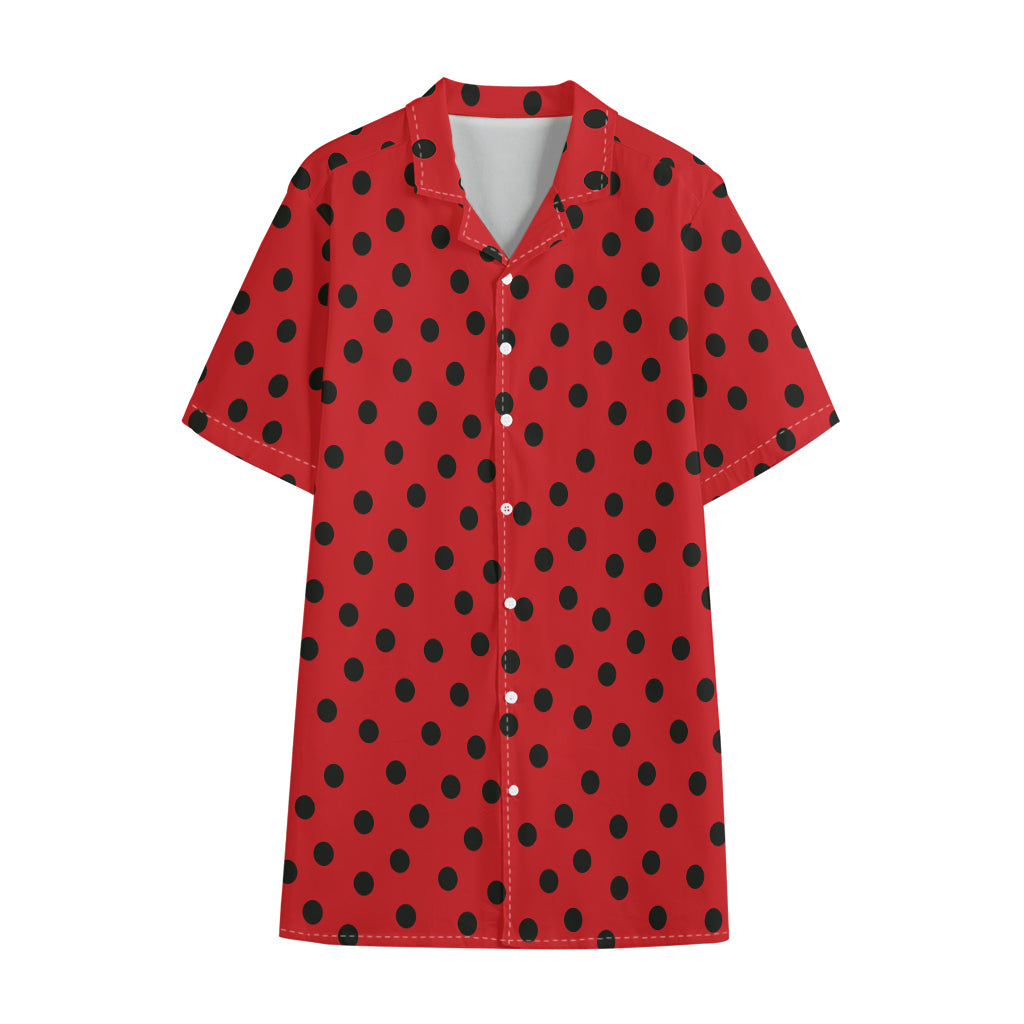 Black Spots Ladybird Pattern Print Cotton Hawaiian Shirt
