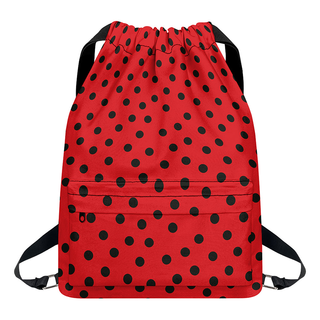 Black Spots Ladybird Pattern Print Drawstring Backpack