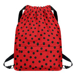 Black Spots Ladybird Pattern Print Drawstring Backpack