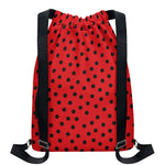 Black Spots Ladybird Pattern Print Drawstring Backpack