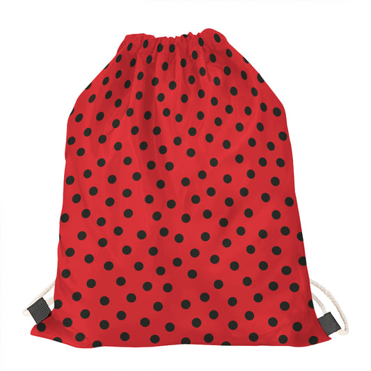 Black Spots Ladybird Pattern Print Drawstring Bag