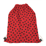 Black Spots Ladybird Pattern Print Drawstring Bag