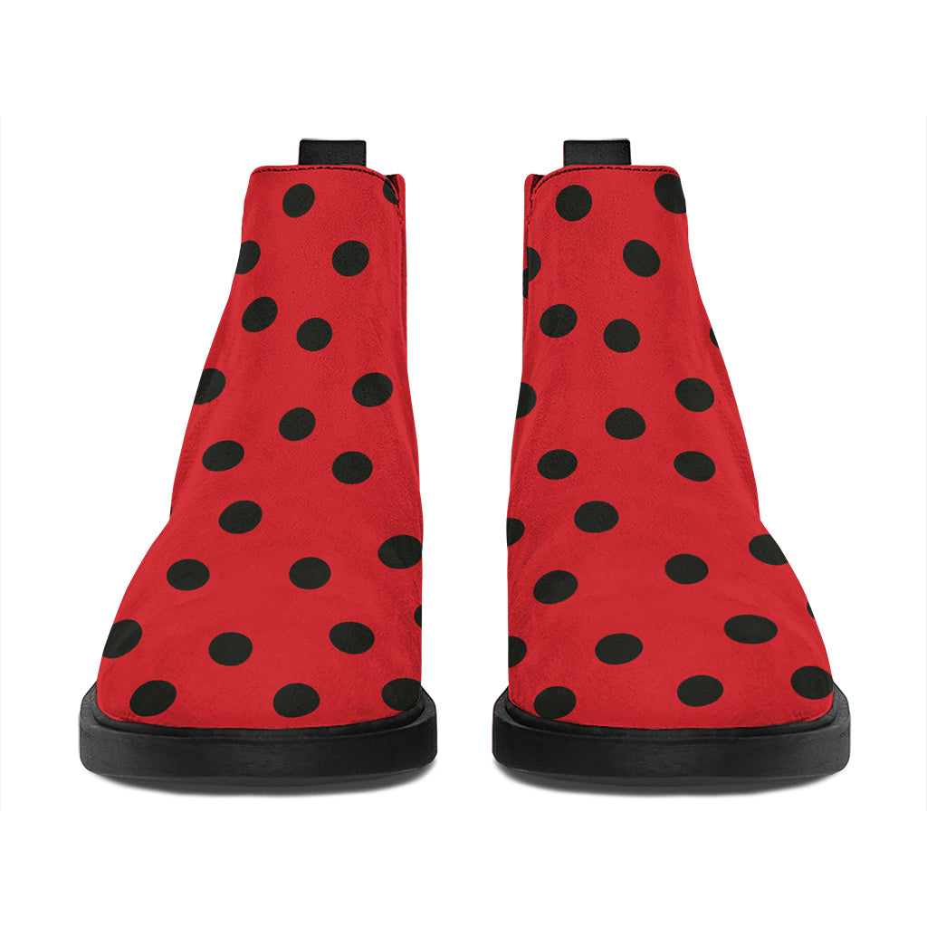 Black Spots Ladybird Pattern Print Flat Ankle Boots