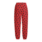 Black Spots Ladybird Pattern Print Fleece Lined Knit Pants