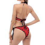 Black Spots Ladybird Pattern Print Halter Scoop Tie Side Bikini