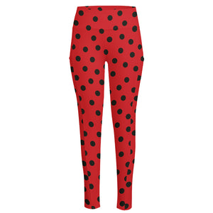 Black Spots Ladybird Pattern Print High-Waisted Pocket Leggings