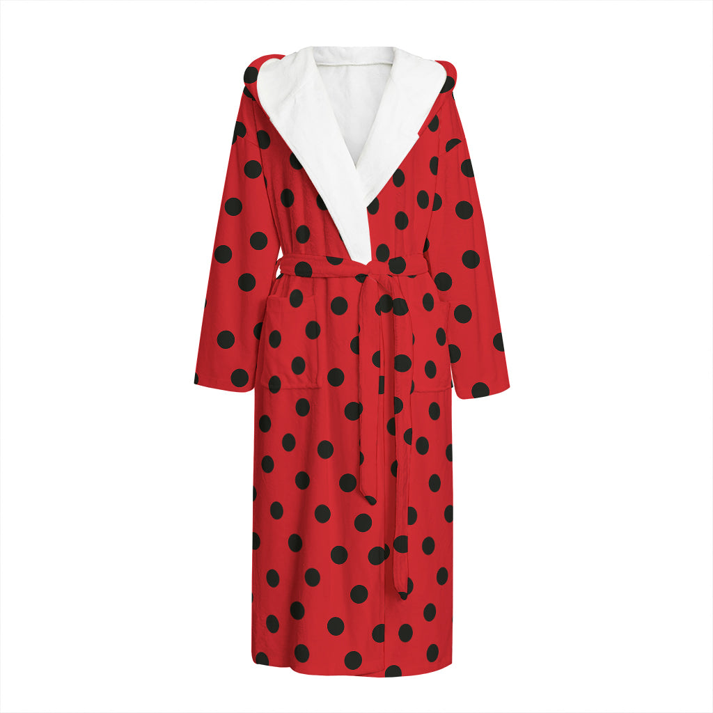 Black Spots Ladybird Pattern Print Hooded Bathrobe