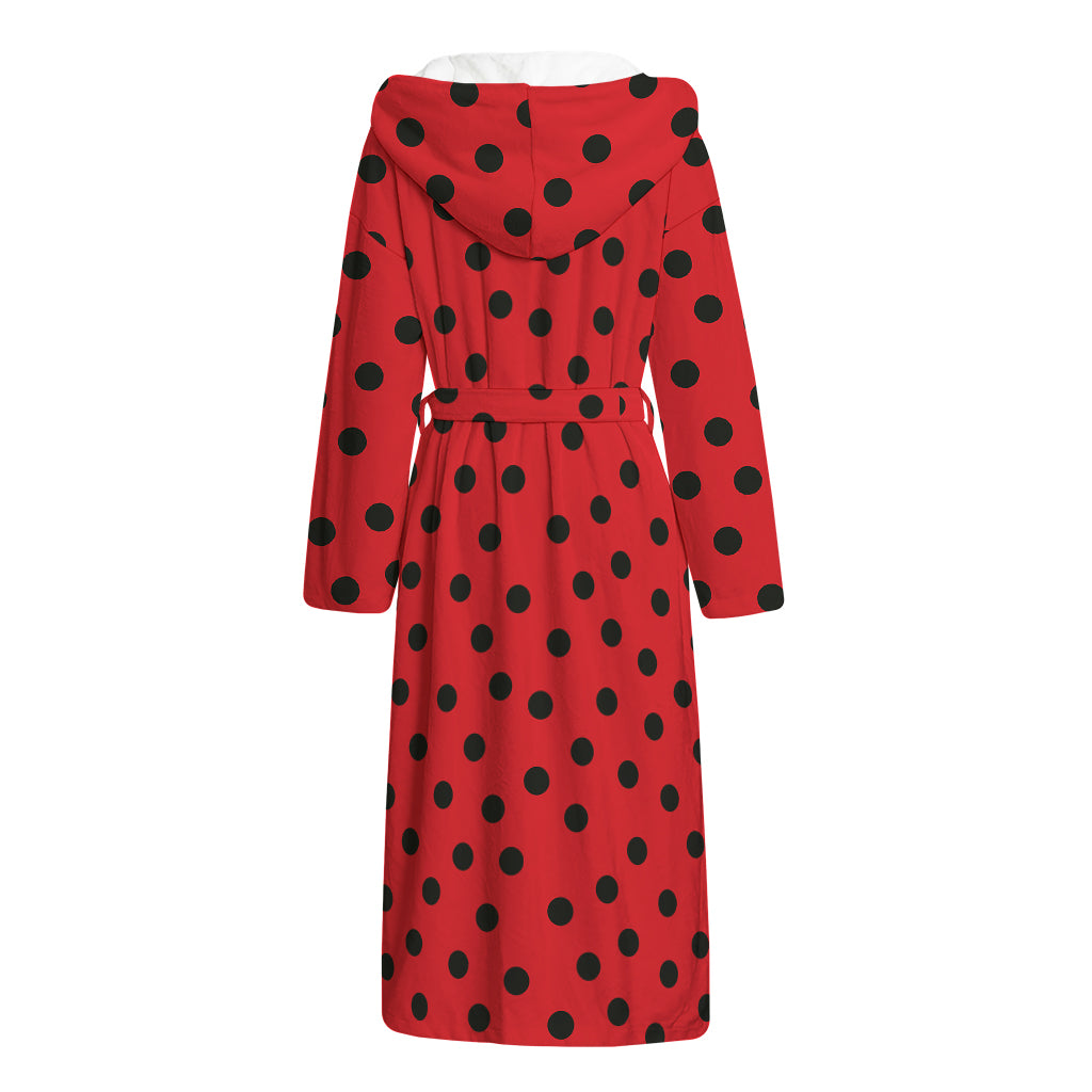 Black Spots Ladybird Pattern Print Hooded Bathrobe