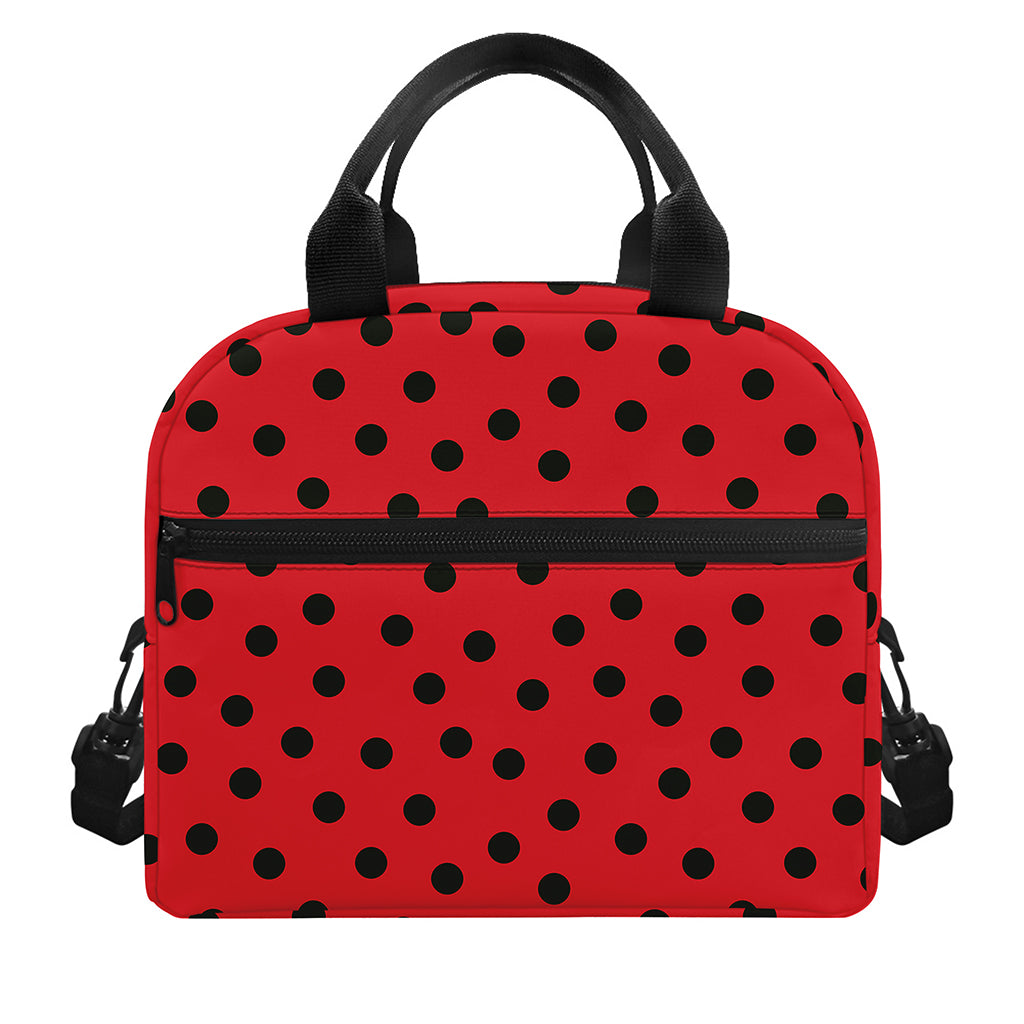 Black Spots Ladybird Pattern Print Insulated Lunch Bag