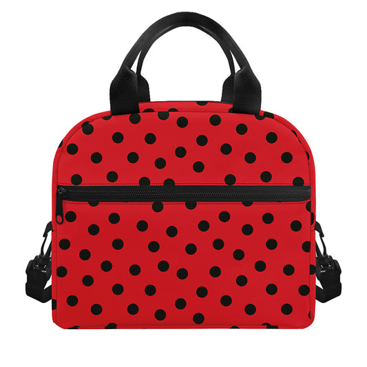 Black Spots Ladybird Pattern Print Insulated Lunch Bag