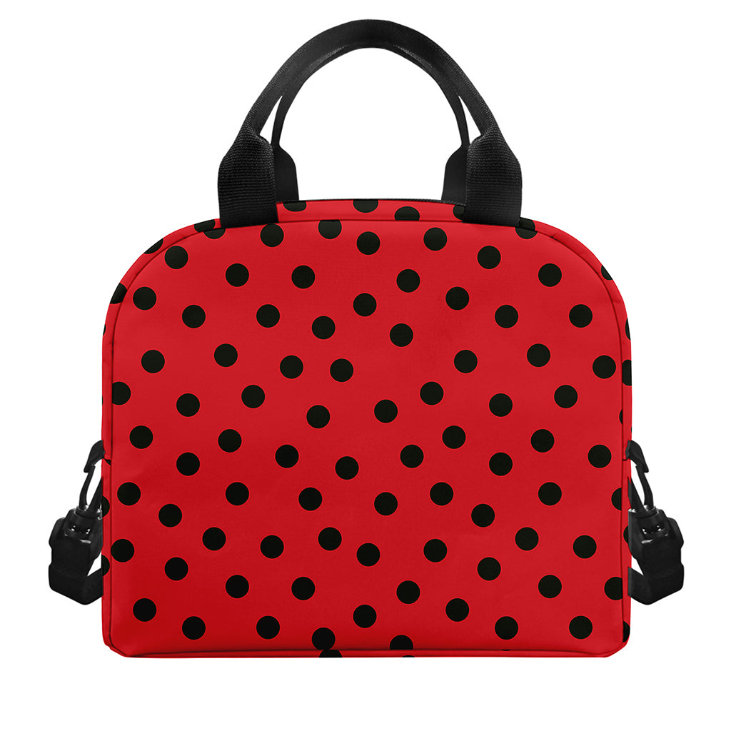 Black Spots Ladybird Pattern Print Insulated Lunch Bag