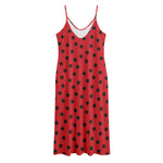Black Spots Ladybird Pattern Print Jersey Midi Cami Dress