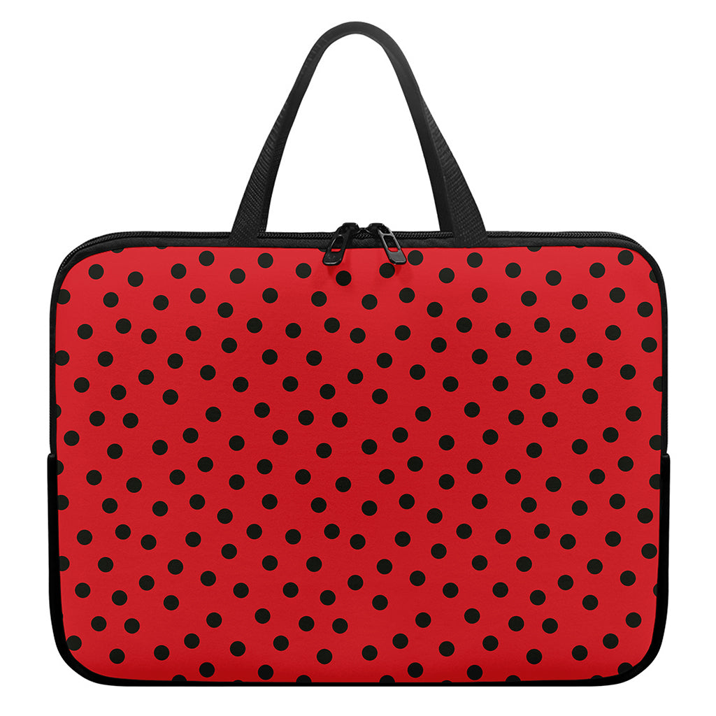 Black Spots Ladybird Pattern Print Laptop Sleeve With Handle