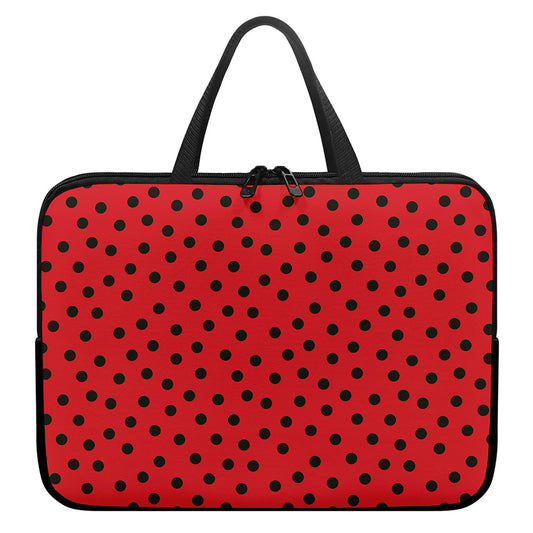 Black Spots Ladybird Pattern Print Laptop Sleeve With Handle