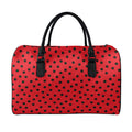 Black Spots Ladybird Pattern Print Leather Duffel Bag
