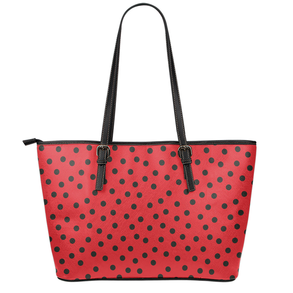 Black Spots Ladybird Pattern Print Leather Tote Bag