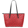 Black Spots Ladybird Pattern Print Leather Tote Bag With Zipper
