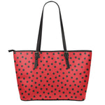 Black Spots Ladybird Pattern Print Leather Tote Bag