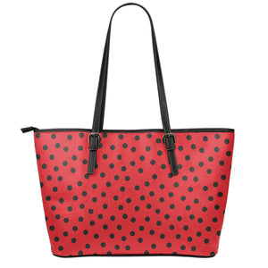 Black Spots Ladybird Pattern Print Leather Tote Bag