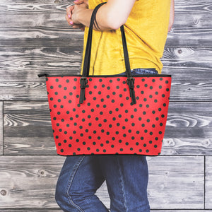 Black Spots Ladybird Pattern Print Leather Tote Bag