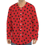 Black Spots Ladybird Pattern Print Long Sleeve Baseball Jersey