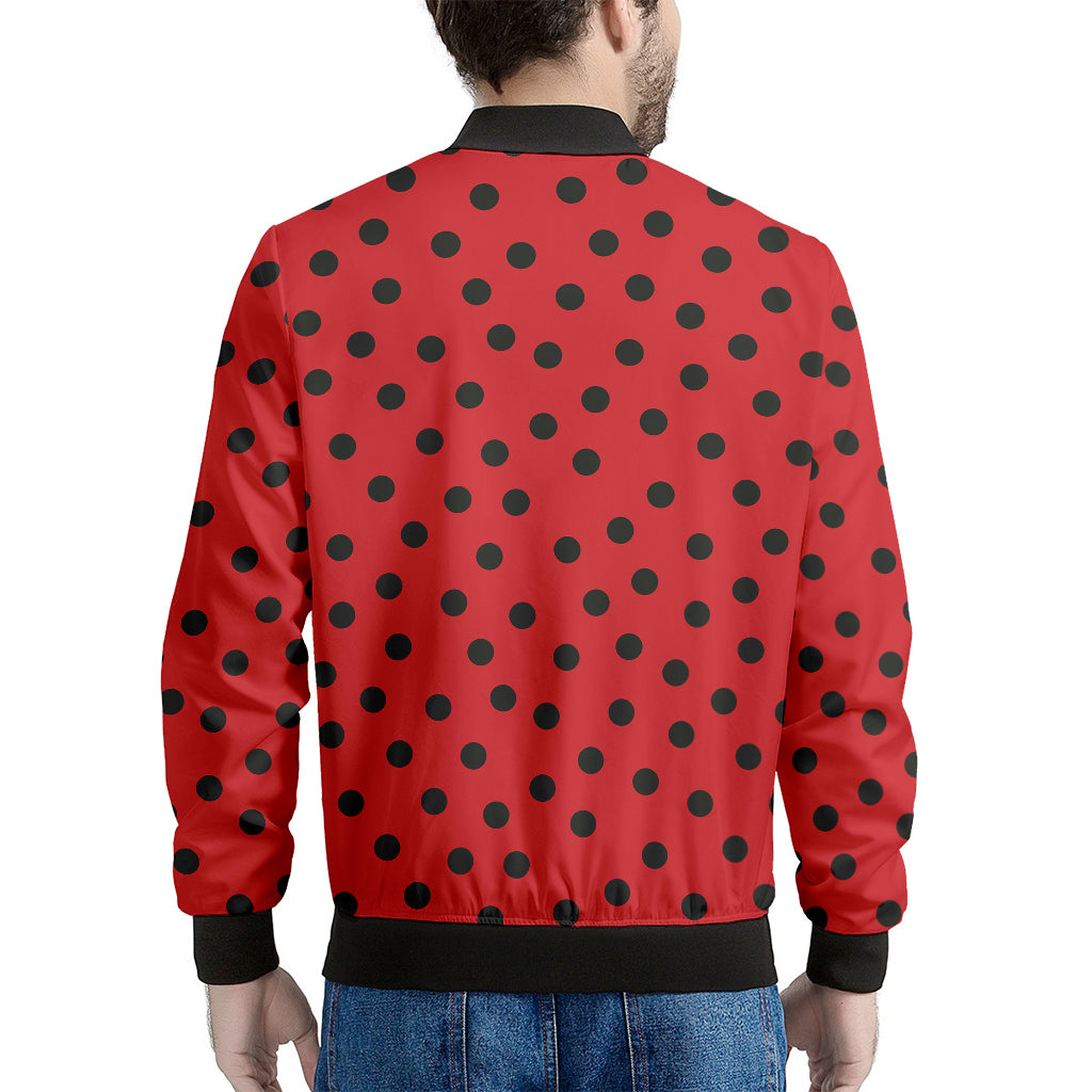 Black Spots Ladybird Pattern Print Men's Bomber Jacket