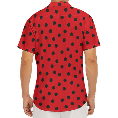 Black Spots Ladybird Pattern Print Men's Deep V-Neck Shirt