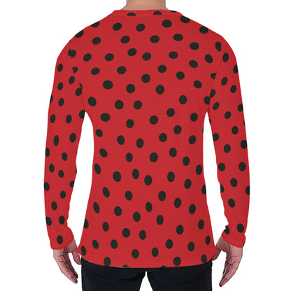 Black Spots Ladybird Pattern Print Men's Long Sleeve T-Shirt