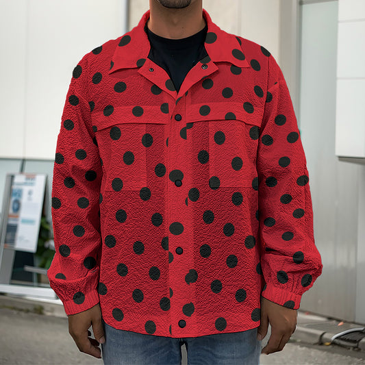 Black Spots Ladybird Pattern Print Men's Shirt Jacket