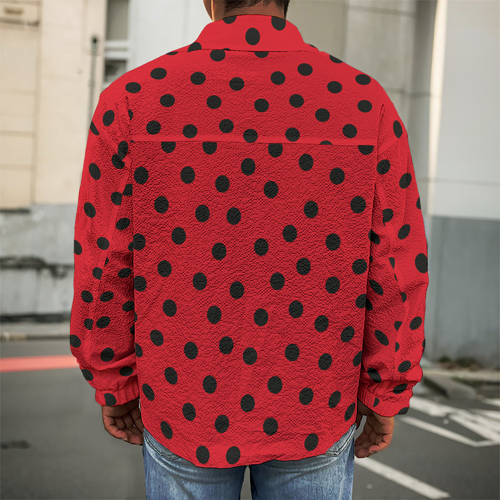 Black Spots Ladybird Pattern Print Men's Shirt Jacket