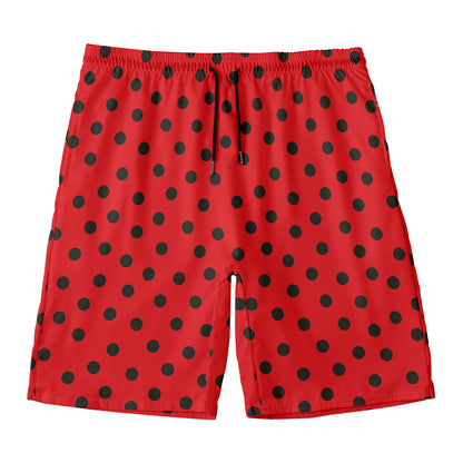Black Spots Ladybird Pattern Print Men's Swim Trunks