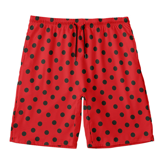 Black Spots Ladybird Pattern Print Men's Swim Trunks