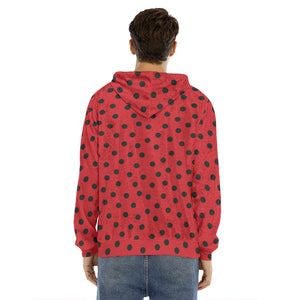 Black Spots Ladybird Pattern Print Men's Velvet Pullover Hoodie