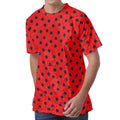 Black Spots Ladybird Pattern Print Men's Velvet T-Shirt