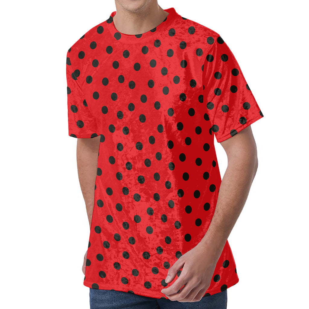 Black Spots Ladybird Pattern Print Men's Velvet T-Shirt