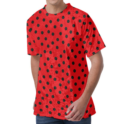 Black Spots Ladybird Pattern Print Men's Velvet T-Shirt