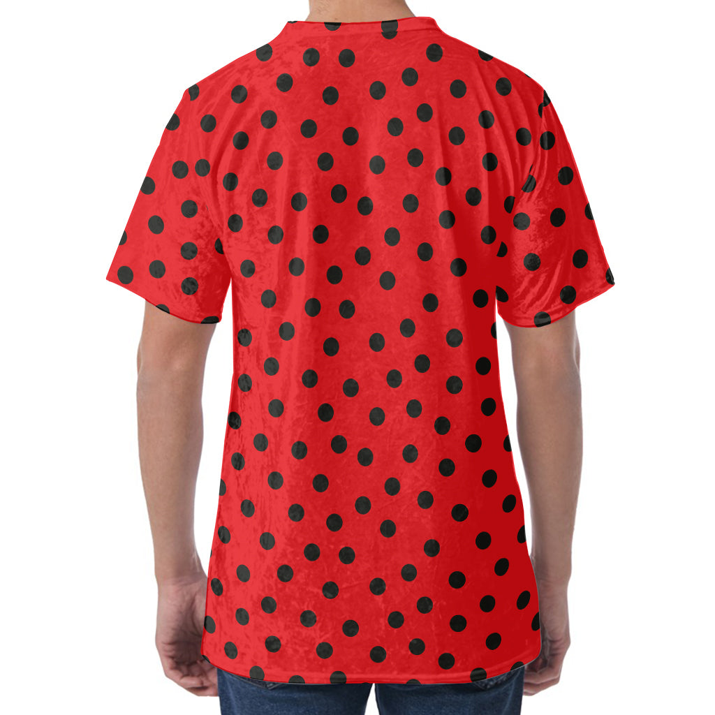 Black Spots Ladybird Pattern Print Men's Velvet T-Shirt