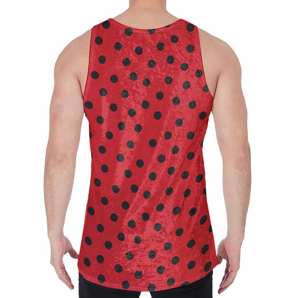 Black Spots Ladybird Pattern Print Men's Velvet Tank Top