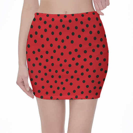 Black Spots Ladybird Pattern Print Pencil Mini Skirt
