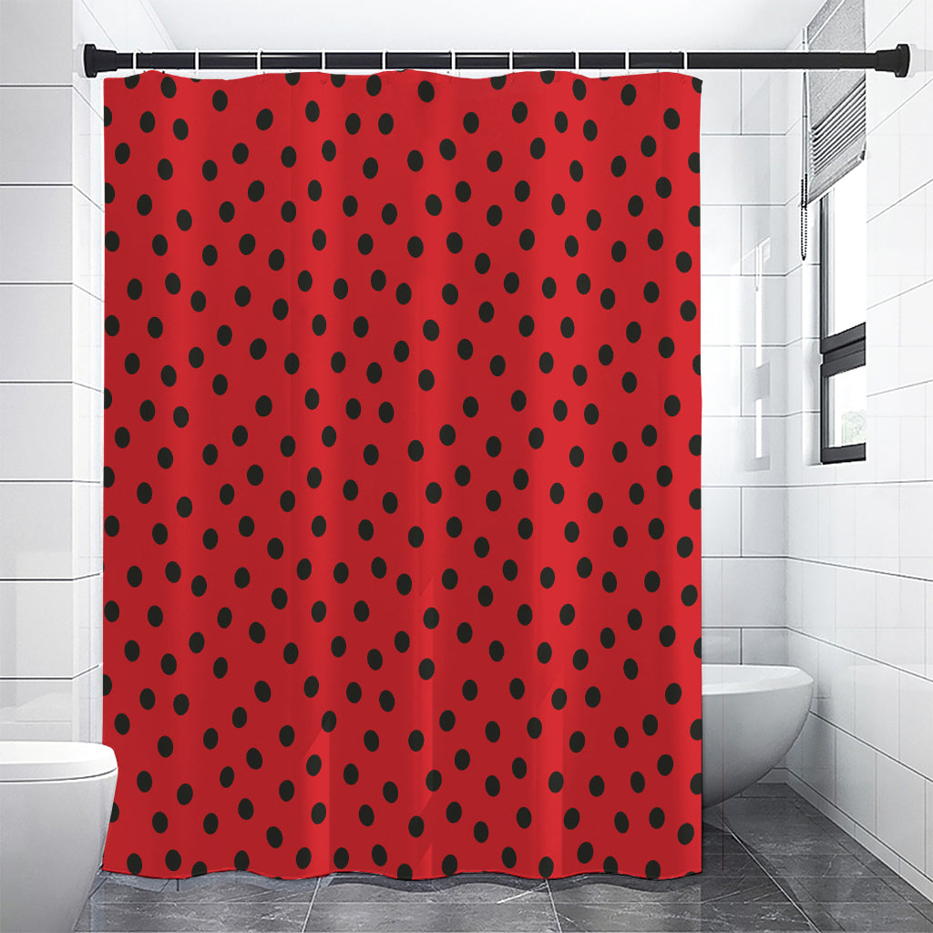 Black Spots Ladybird Pattern Print Premium Shower Curtain