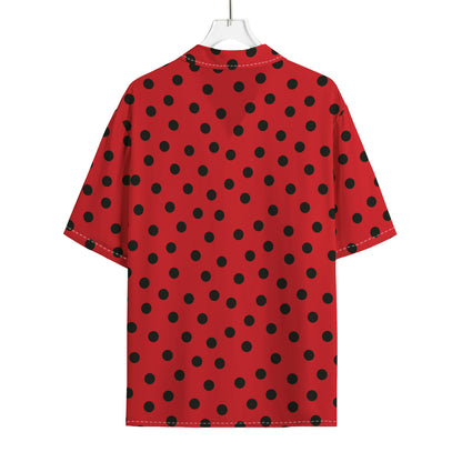 Black Spots Ladybird Pattern Print Rayon Hawaiian Shirt