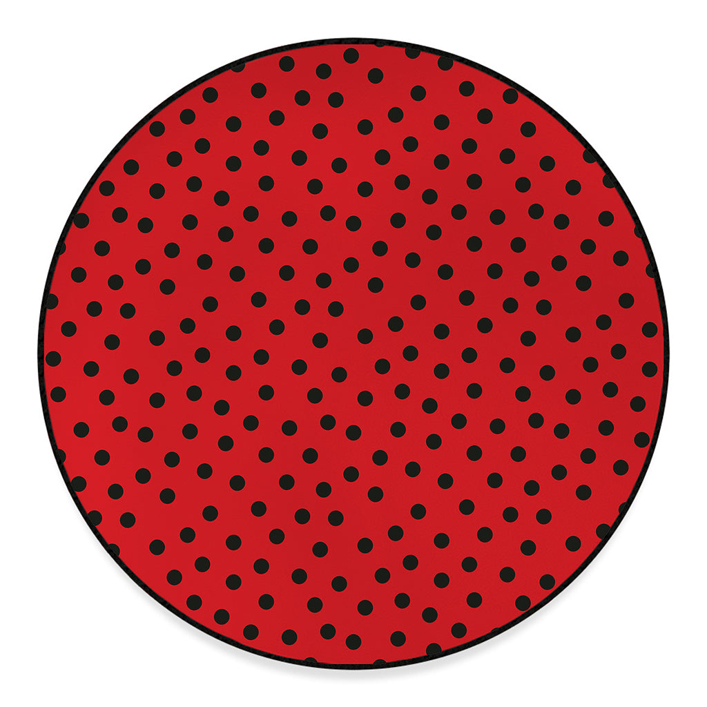 Black Spots Ladybird Pattern Print Round Floor Mat