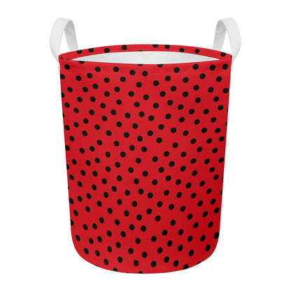 Black Spots Ladybird Pattern Print Round Laundry Basket
