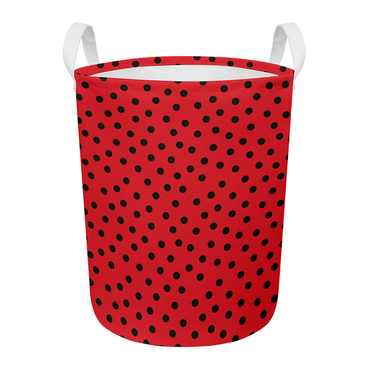 Black Spots Ladybird Pattern Print Round Laundry Basket