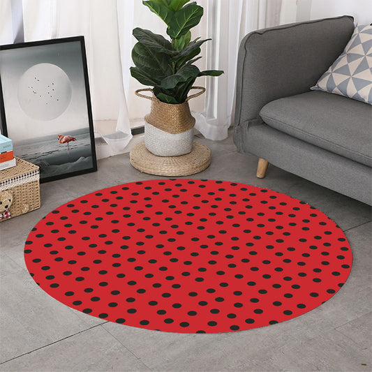 Black Spots Ladybird Pattern Print Round Rug