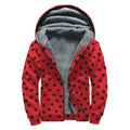 Black Spots Ladybird Pattern Print Sherpa Lined Zip Up Hoodie