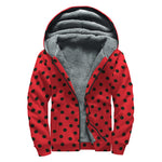 Black Spots Ladybird Pattern Print Sherpa Lined Zip Up Hoodie