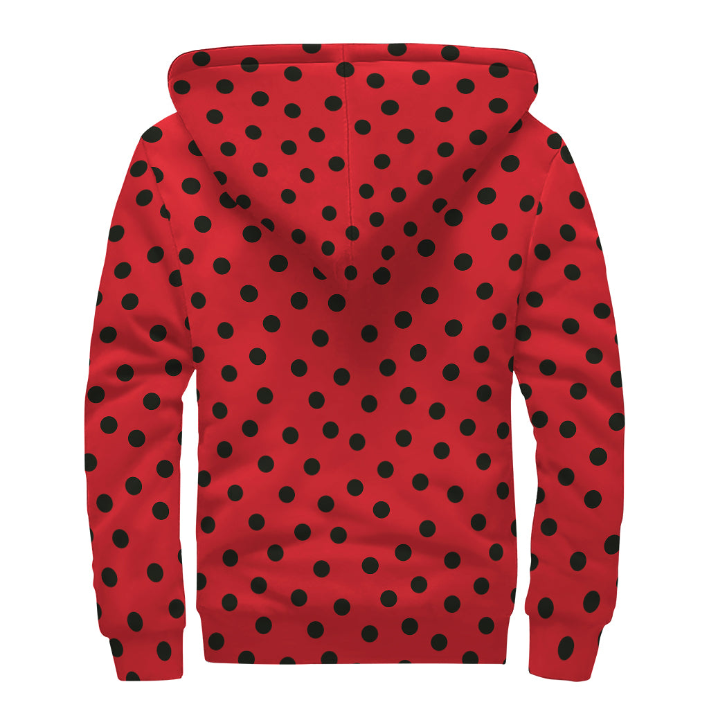 Black Spots Ladybird Pattern Print Sherpa Lined Zip Up Hoodie
